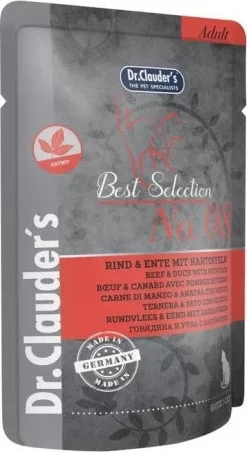 Dr.Clauder's Best Selection Cat No8 alutasak marha & kacsa burgonyával - Catnip 85 g KARTON - 16 db