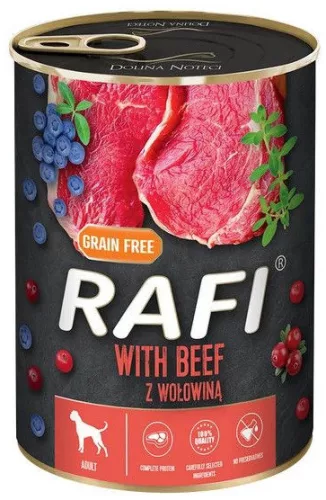RAFI kutya pástétom marha, vörös- és kék áfonyával konzerv 400 g