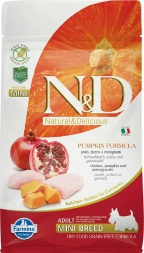 N&D Dog Grain Free csirke & gránátalma sütőtökkel adult mini 800 g