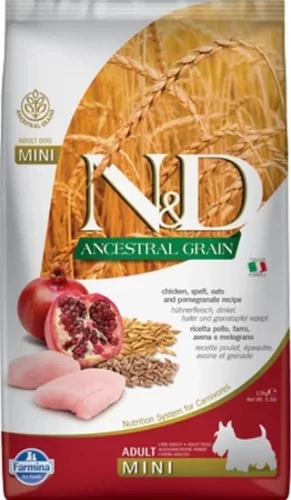 N&D Dog Ancestral Grain csirke, tönköly, zab & gránátalma adult mini 2,5 kg