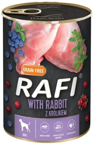 RAFI kutya pástétom nyúl, vörös- és kék áfonyával konzerv 400 g 
