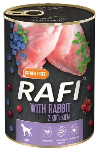 RAFI kutya pástétom nyúl, vörös- és kék áfonyával konzerv 400 g 