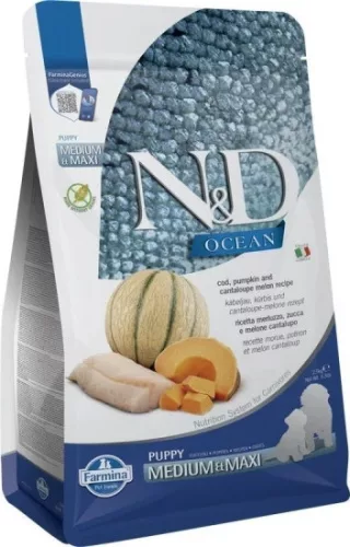 N&D Ocean Dog tőkehal, sütőtök & sárgadinnye Puppy medium/maxi 2,5 kg