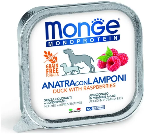 Monge Dog MONOPROTEIN Fruits Paté kacsa-málna 150 g  KARTON - 4 db