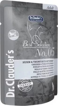 Dr.Clauder's Best Selection Cat No5 alutasak csirke & tonhal spenóttal - Intestinal 85 g KARTON - 16 db