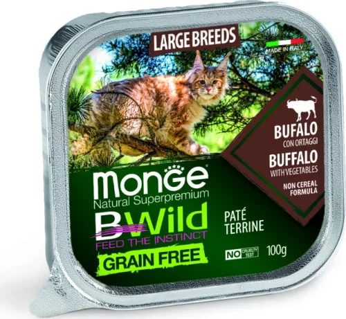 Monge BWild Grain Free Cat Large Breeds Bölény és zöldségek Nagytestű macskáknak 100 g  