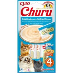   Inaba Cat Ciao Churu krémes macskaeledel - tonhal, tenger gyümölcsei 4 x 14 g