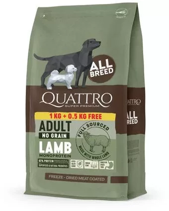 QUATTRO No-Grain ALL BREED ADULT LAMB MONOPROTEIN kutyatáp 1,5 kg