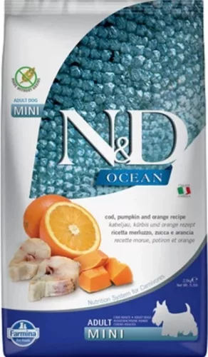 N&D Dog Ocean tőkehal, sütőtök & narancs adult mini 2,5 kg
