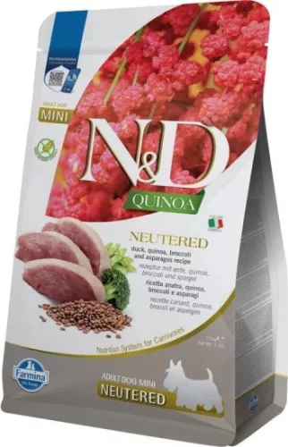 N&D Quinoa Dog Kacsa,brokkoli & spárga neutered adult mini 2,5 kg