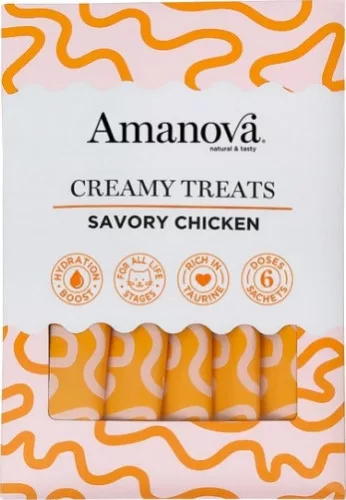 Amanova Creamy Treats – Savory Chicken – csirekhús 6 x 15 g