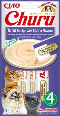 Inaba Cat Ciao Churu krémes macskaeledel - tonhal, kagyló 4 x 14 g