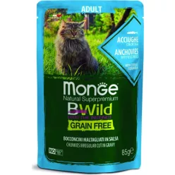   Monge BWild Grain Free Cat Adult - Szardella és zöldségek 85 g  KARTON - 4 db