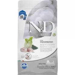   N&D Soft & Shiny White Coat Dog tengeri sügér, spirulina & édeskömény adult mini 2 kg