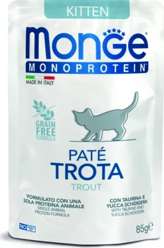 Monge Cat MONOPROTEIN Pouch Paté KITTEN pisztráng 85 g KARTON - 4 db