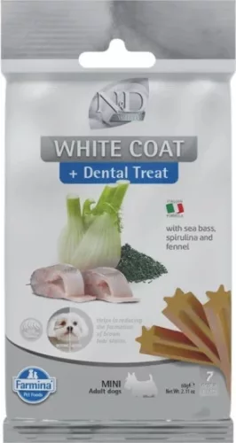 N&D White Dog Dental Jutalomfalat Sea bass, fennel, rice & spirulina Adult Mini 60 g