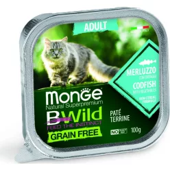  Monge BWild Grain Free Cat Adult Tőkehal és zöldségek 100 g  KARTON - 4 db