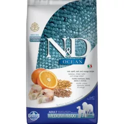   N&D Dog Ocean tőkehal, tönköly, zab & narancs adult medium & maxi 2,5 kg