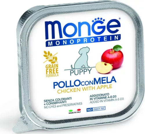 Monge Dog MONOPROTEIN Fruits Paté PUPPY csirke-alma 150 g  KARTON - 4 db