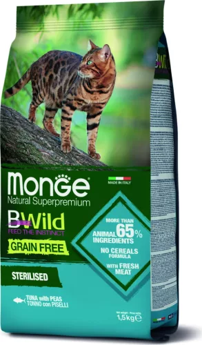 Monge BWild Grain Free Cat Sterilised Tonhal & borsó 1,5 kg 