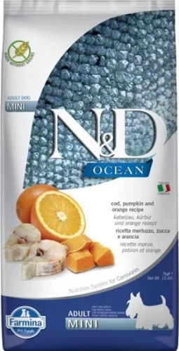N&D Dog Ocean tőkehal & narancs és sütőtök adult mini 7 kg