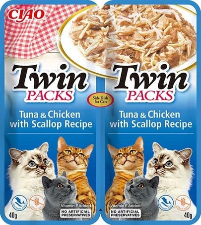 Inaba Cat Ciao Twin Packs zselés macskaeledel - tonhal, csirke, fésűkagyló 2 x 40 g