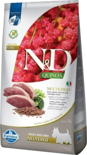 N&D Quinoa Dog Kacsa, brokkoli & spárga neutered adult mini 7 kg