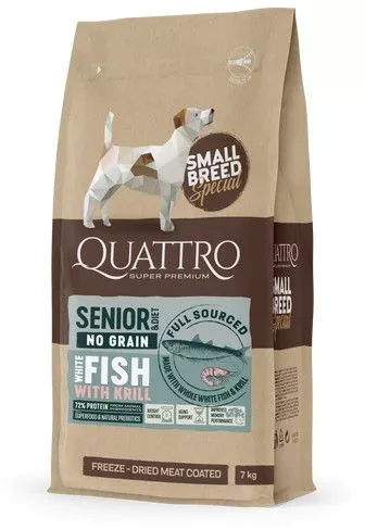 QUATTRO Hypoallergenic SMALL BREED SENIOR FISH AND KRILL kutyatáp 7 kg