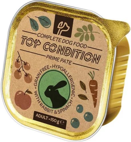 Top Condition alutálkás kutyaeledel nyúl-spenót 150 g