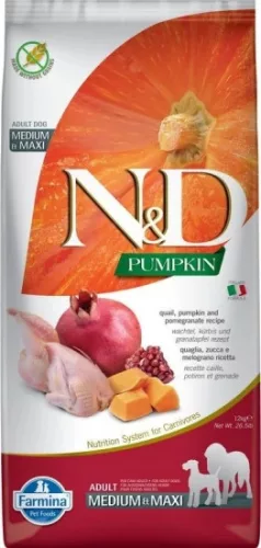 N&D Pumpkin Dog fürj & sütőtök, gránátalma adult medium & maxi 12 kg