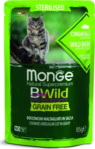 Monge BWild Grain Free Cat Sterilised - Vaddisznó és zöldségek 85 g