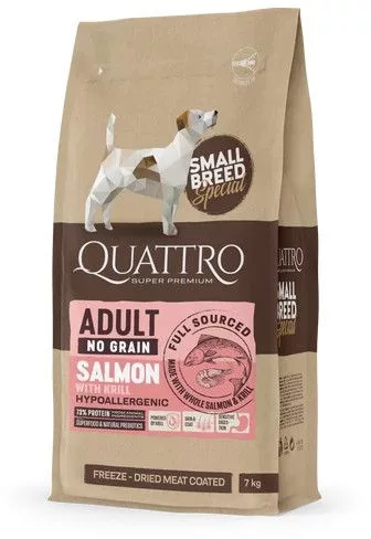 QUATTRO Hypoallergenic SMALL BREED ADULT SALMON AND KRILL kutyatáp 7 kg