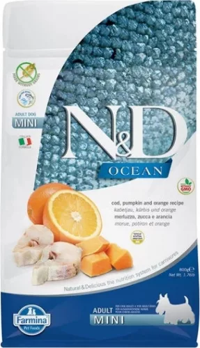 N&D Dog Ocean tőkehal, sütőtök & narancs adult mini 800 g