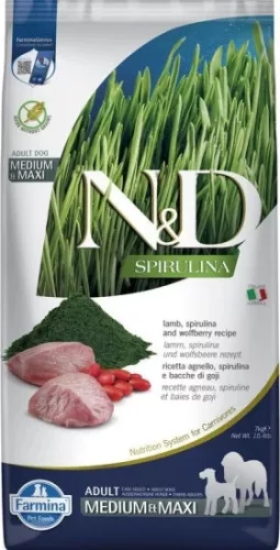 N&D Spirulina Dog bárány adult medium/maxi 7 kg