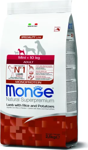 Monge Dog Speciality Line Mini Bárány, rizs & burgonya - Adult 2,5 kg