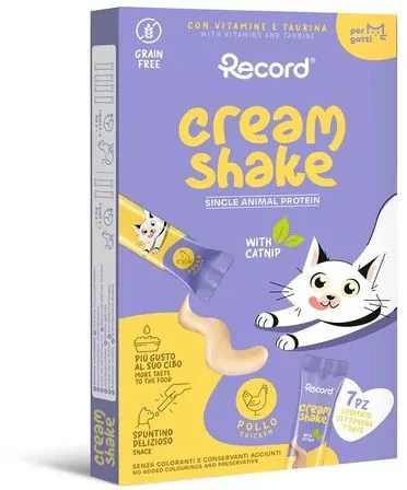 RECORD CREAM SHAKE Nedves Jutalomfalat Macskáknak Csirke és Macskamenta 7 x 12 g