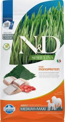 N&D Spirulina Dog hering adult medium/maxi 2 kg