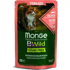   Monge BWild Grain Free Cat Sterilised - Lazac, garnéla és zöldségek 85 g 