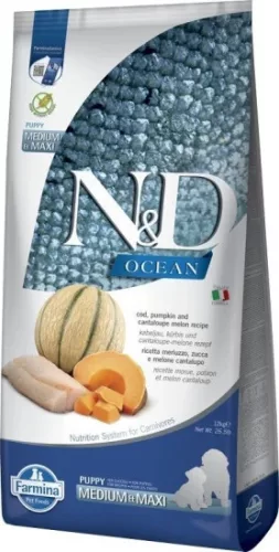 N&D Ocean Dog tőkehal, sütőtök & sárgadinnye Puppy medium/maxi 12 kg