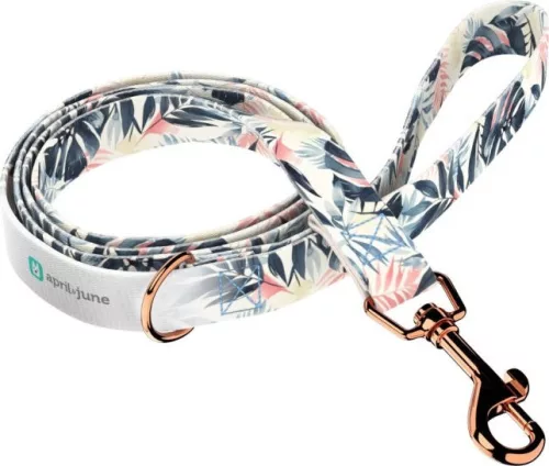 April&June kék és rózsaszín trópusi levél mintás póráz