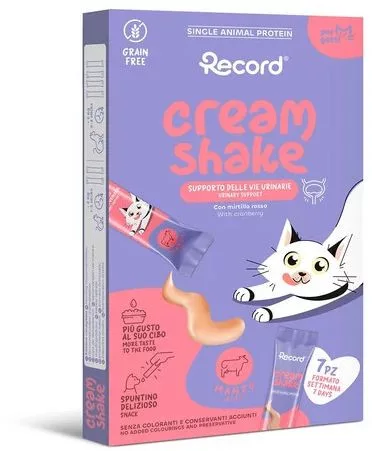 RECORD CREAM SHAKE URINARY CARE Funkcionális Jutalomfalat Macskáknak Marhás 7 x 12 g