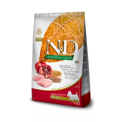 N&D Dog Ancestral Grain csirke, tönköly, zab & gránátalma adult mini 800 g