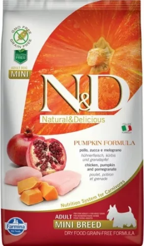 N&D Dog Grain Free csirke & gránátalma sütőtökkel adult mini 2,5 kg