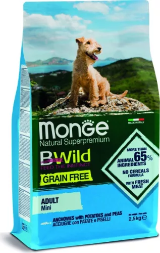 Monge BWild Grain Free Dog Mini Szardella, burgonya & borsó 2,5 kg 