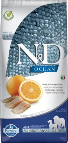 N&D Dog Ocean Hering & narancs Adult Medium & maxi 12 kg