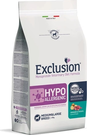 Exclusion Hypoallergenic Venison & Potato Medium & Large Breed kutya gyógytáp 12 kg