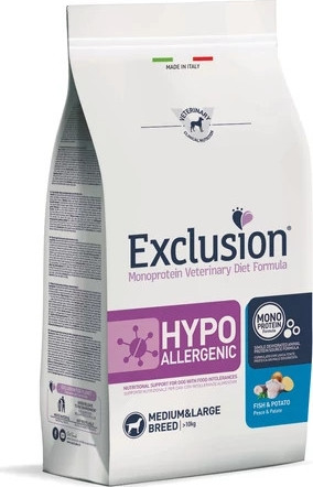 Exclusion Hypoallergenic Fish & Potato Medium & Large Breed kutya gyógytáp 12 kg