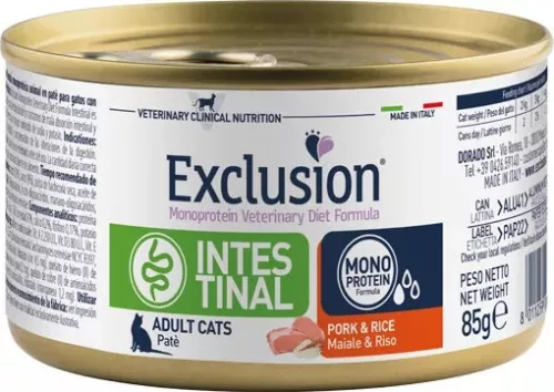 Exclusion Intestinal Pork & Rice Canned macska gyógytáp 85 g KARTON - 24 db