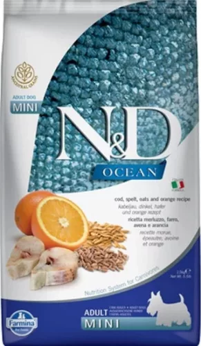 N&D Dog Ocean tőkehal, tönköly, zab & narancs adult mini 2,5 kg