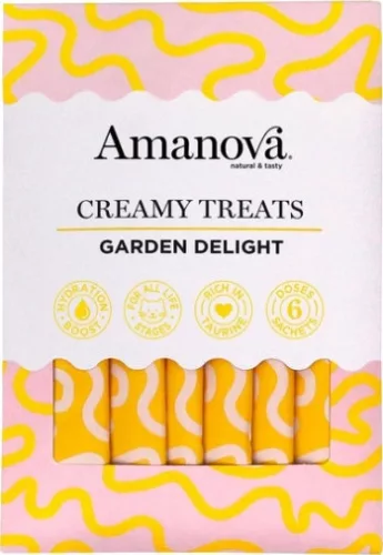 Amanova Creamy Treats – Golden Delight – csirekhús, tök, sárgarépa 6 x 15 g